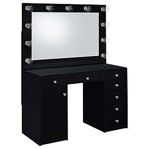 Acena 7-Drawer Vanity Set w/Lighting Black High Gloss by Coaster