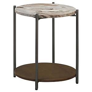 Noemie Round Marble Top Accent Side Table White and Gunmetal by Coaster