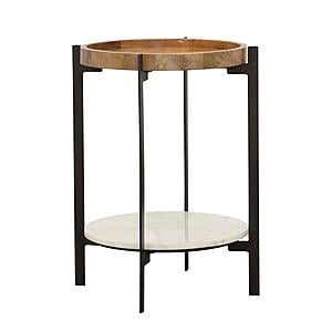 Adhvik Round Accent Table with Marble Shelf Natural and Black by Coaster