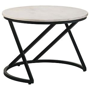 Miguel Round Marble Top Coffee Table White and Black by Coaster