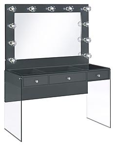 Afshan 3-drawer Vanity Desk w/Lighting Mirror Grey High Gloss by Coaster