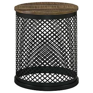 Aurora Round Drum Base Accent Side Table Natural and Black by Coaster