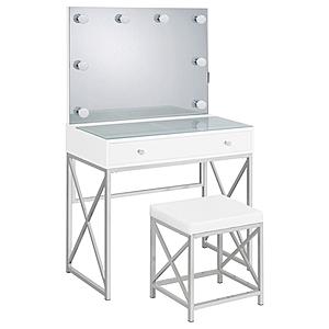 Eliza 2-piece Vanity Set w/Hollywood Lighting White and Chrome by Coaster
