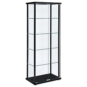 Delphinium 5-shelf Glass Curio Cabinet Black and Clear by Coaster