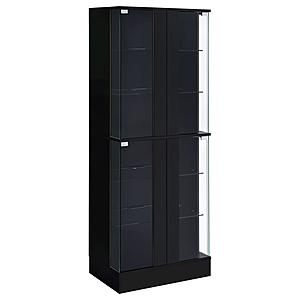 Cabra Display Case Curio Cabinet w/Glass Shelves and LED Lighting Black High Gloss by Coaster