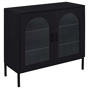 Jess 2-Door Arched Fluted Glass Accent Cabinet Black by Coaster