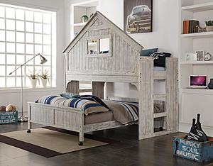Club House Low Loft Twin Bed With Full Caster Bed In Brushed Driftwood Finish by Donco