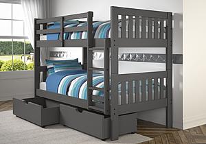 Twin/Twin Mission Bunk Bed w/Dual Under Bed Drawers In Dark Grey Finish by Donco