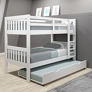 Twin/Twin Mission Bunk Bed w/Twin Trundle Bed In White Finish by Donco