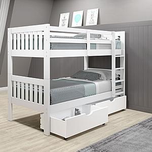 Twin/Twin Mission Bunk Bed w/Dual Under Bed Drawers In White Finish by Donco