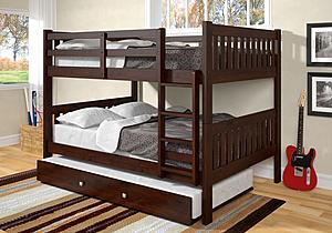 Full/Full Mission Bunk Bed With Trundle Bed Dark Cappuccino Finish by Donco