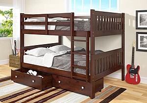 Full/Full Mission Bunk Bed With Dual Underbed Drawers Dark Cappuccino Finish by Donco