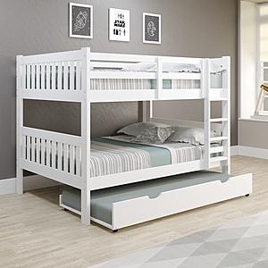 Full/Full Mission Bunk Bed w/Twin Trundle Bed In White Finish by Donco