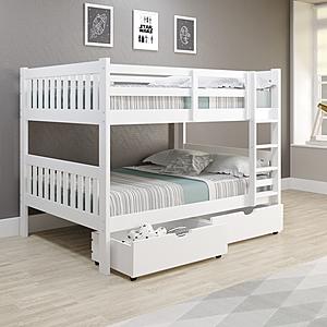 Full/Full Mission Bunk Bed w/Dual Underbed Drawers In White Finish by Donco