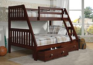 Twin/Full Mission Bunk Bed w/Dual Under Bed Drawers In Dark Cappuccino Finish by Donco