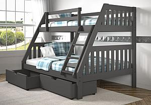 Twin/Full Mission Bunk Bed w/Dual Under Bed Drawers In Dark Grey Finish by Donco