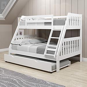 Twin/Full Mission Bunk Bed w/Twin Trundle Bed In White Finish by Donco