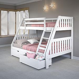 Twin/Full Mission Bunk Bed w/Dual Under Bed Drawers In White Finish by Donco