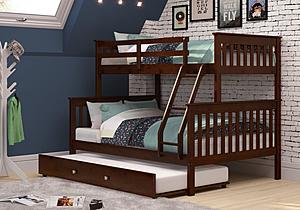 Twin/Full Mission II Bunk Bed w/Twin Trundle Bed In Dark Cappuccino Finish by Donco