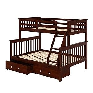 Twin/Full Mission II Bunk Bed w/Dual Under Bed Drawers In Dark Cappuccino Finish by Donco