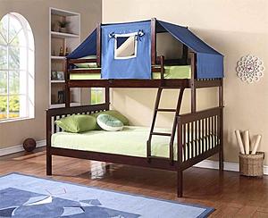 Twin/Full Mission Bunk Bed w/Blue Bunk Bed Tent Kit In Dark Cappuccino Finish by Donco