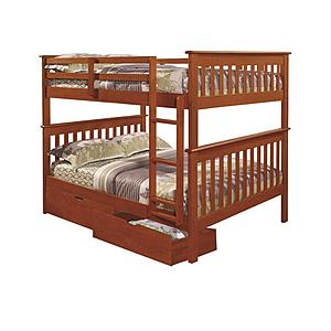 Full/Full Mission Bunk Bed With Dual Underbed Drawers Light Espresso Finish by Donco