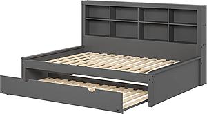 Full Bookcase Day Bed In Dark Grey w/Twin Trundle by Donco
