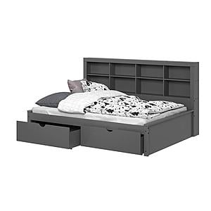 Full Bookcase Day Bed In Dark Grey w/Dual Under Bed Drawers by Donco