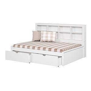 Full Bookcase Day Bed In White w/Dual Under Bed Drawers by Donco