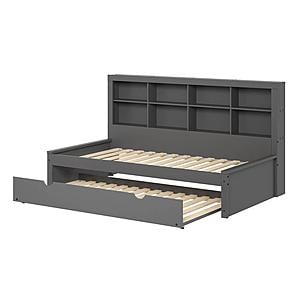 Twin Bookcase Day Bed In Dark Grey w/Twin Trundle Bed by Donco