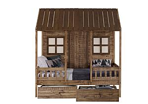 Twin Front Porch Low Loft In Rustic Driftwood Finish w/Dual Underbed Drawers by Donco