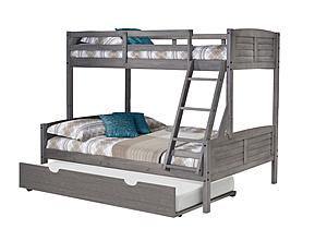Twin/Full Louver Bunk Bed With Twin Trundle Bed In Antique Grey Finish by Donco