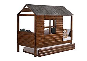 Twin Log Cabin Low Loft In Rustic Walnut/Rustic Silver Finish w/Twin Trundle Bed by Donco