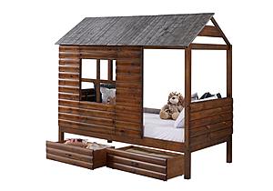 Twin Log Cabin Low Loft In Rustic Walnut/Rustic Silver w/Dual Underbed Drawers by Donco