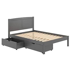 Full Louver Bed With Under Bed Drawers Antique Grey by Donco