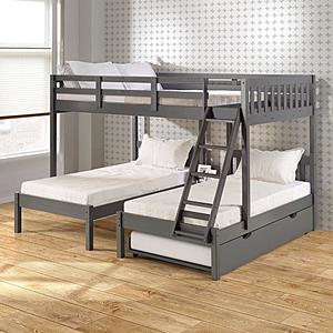 Full Over Double Twin Bed Loft Bunk In Dark Grey Finish w/Twin Trundle Bed by Donco