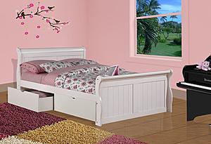 Full Sleigh Bed With Dual Underbed Drawers White Finish by Donco