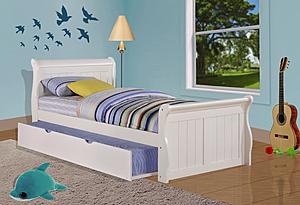 Twin Sleigh Bed With Trundle Bed White Finish by Donco