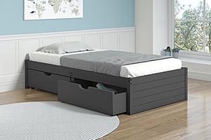 Twin Platform Bed With Dual Under Bed Drawers In Dark Grey Finish by Donco