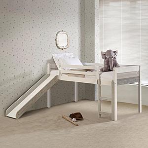 Low Loft Bed/Slide/Slats Grey White by Donco