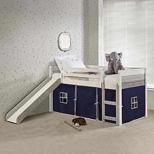 Twin Panel Low Loft Bed With Slide In Two-tone Grey/White Finish & Blue Tent Kit by Donco