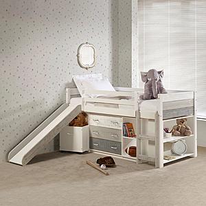 Twin Panel Low Loft Set With Slide & Case Pieces In Two-tone Grey/White Finish by Donco