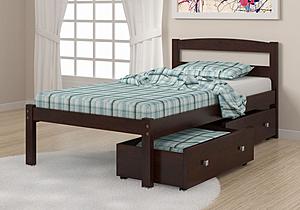 Twin Econo Bed With Dual Under Bed Drawer Dark Cappuccino Finish by Donco