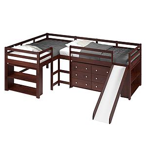 Donco 760 Double Twin L-loft Set-a In Dark Cappuccino Finish w/Casegoods by Donco