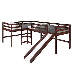 L-shape Double Twin Loft Bed In Dark Cappuccino Finish by Donco