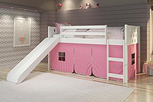 Twin Circles Low Loft w/Slide & Pink Tent Kit In White Finish by Donco