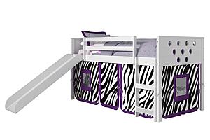 Twin Circles Low Loft w/Slide & Zebro Tent Kit In White Finish by Donco