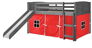 Twin Louver Low Loft w/Slide & Red Tent Kit In Antique Grey Finish by Donco