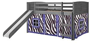 Twin Louver Low Loft w/Slide & Zebra Tent Kit In Antique Grey Finish by Donco
