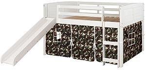 Twin Louver Low Loft White w/Camo Tent & Slide by Donco